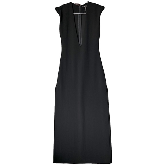 BCBGMAXAZRIA Womens SZ 10 Black Dress V Neck High Slit Modern Sleeveless Zendaya - Picture 1 of 14